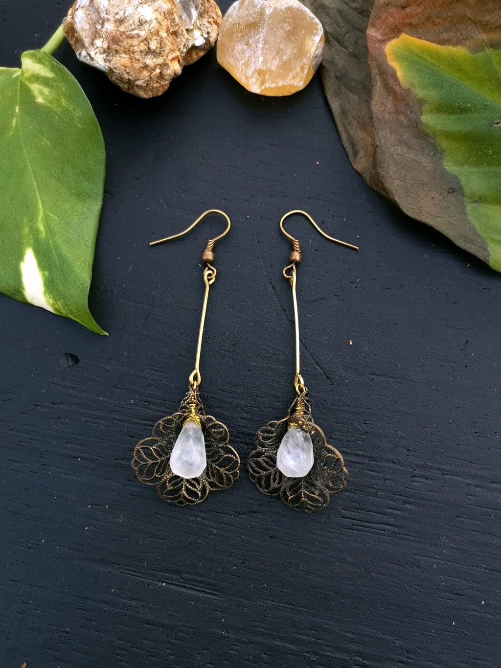 FLOWER RAINBOW MOONSTONE EARRRINGS - Available image 2