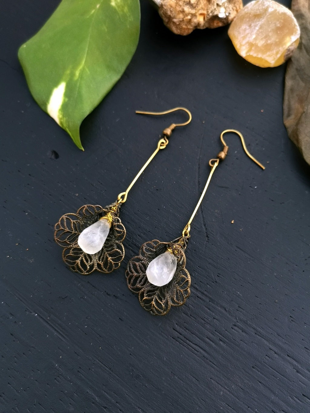 FLOWER RAINBOW MOONSTONE EARRRINGS - Available image 3