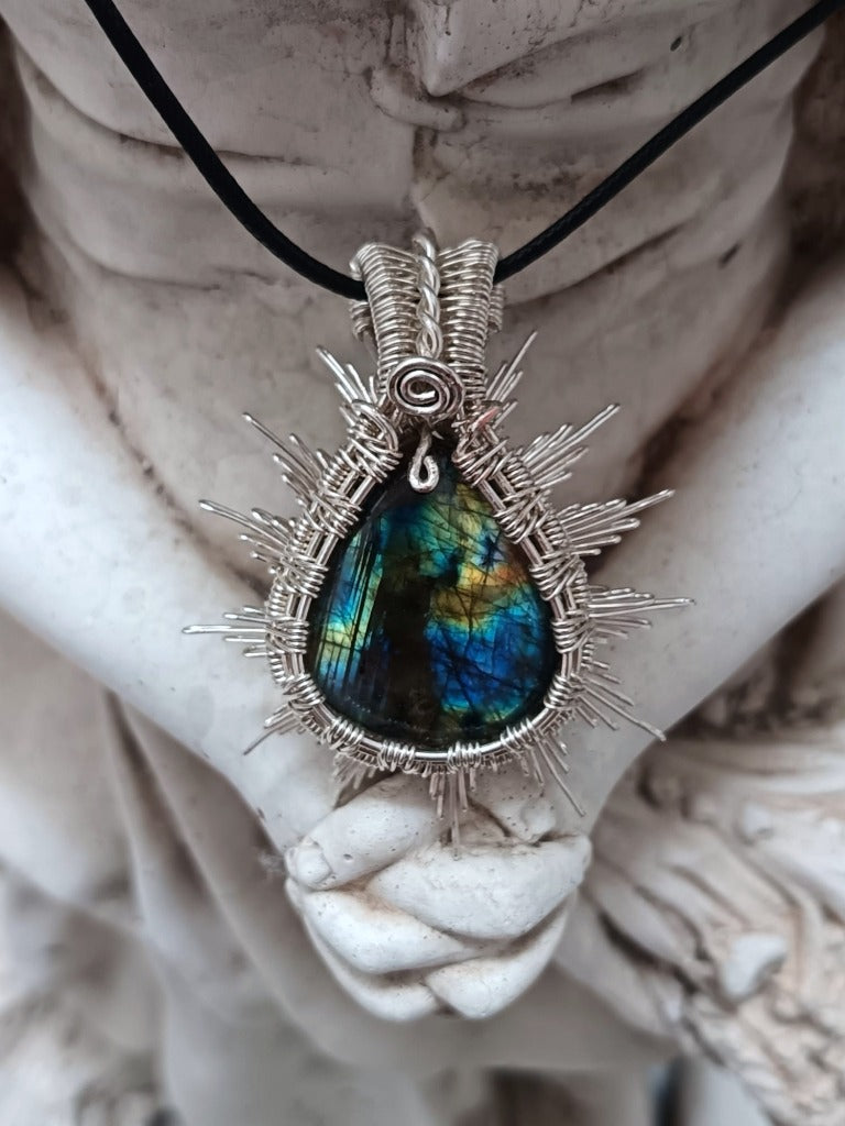 SILVER LABRADORITE SUN PENDANT - Made to order image 1