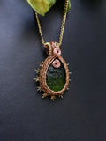 Forest Creations Handcrafted Green Glass Stone Sun Pendant — Copper & Brass Wire