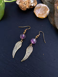 Amethyst Wing Charm Crystal Earrings
